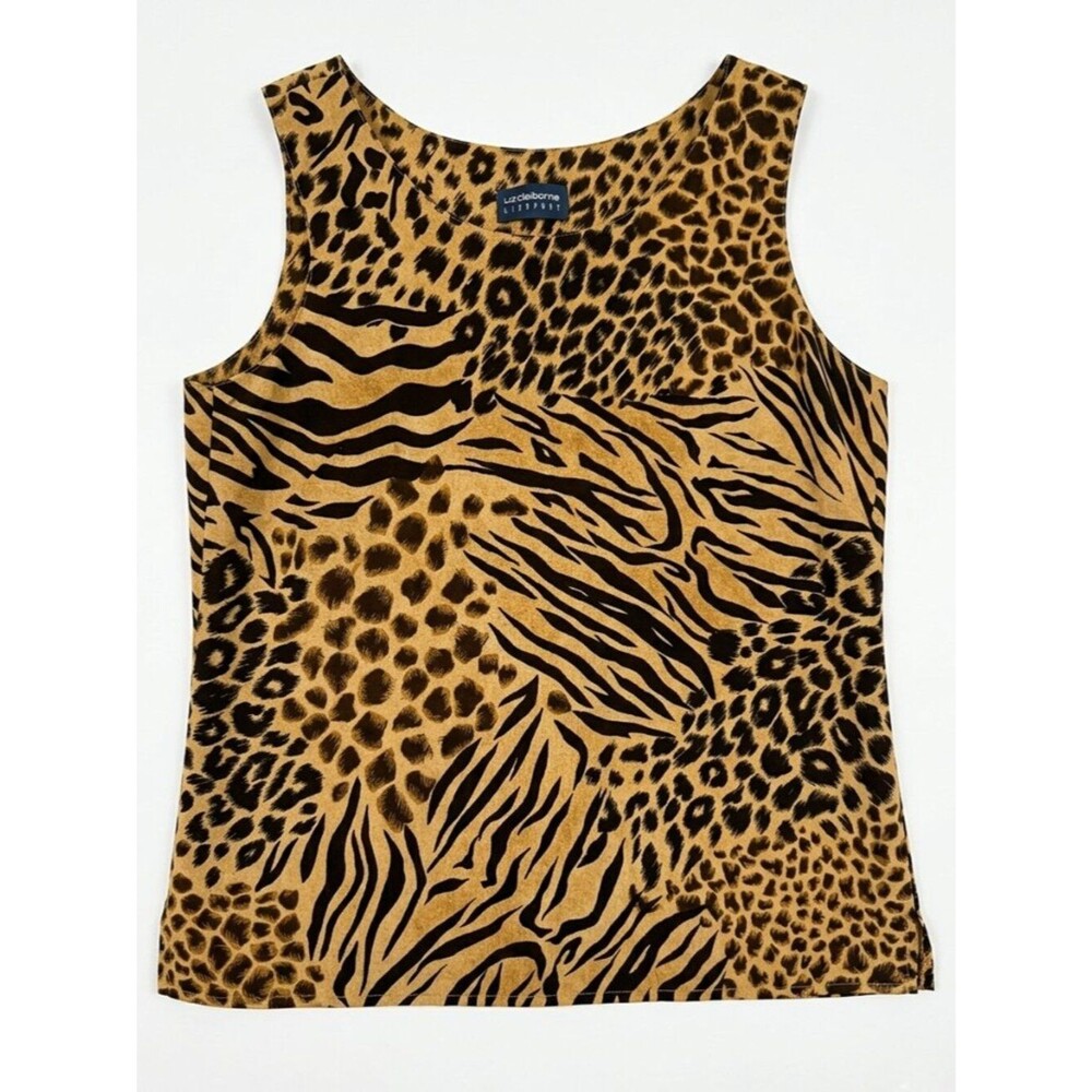 Liz Claiborne Lizsport Animal Print Tank Top Mixed Leopard Zebra Giraffe Vtg 90s